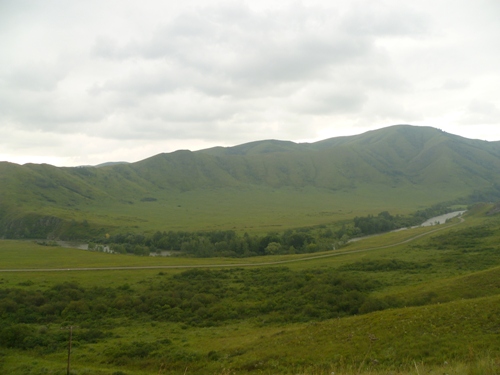 Краснощековский район. Панорамный вид с холма близ русла реки Иня
